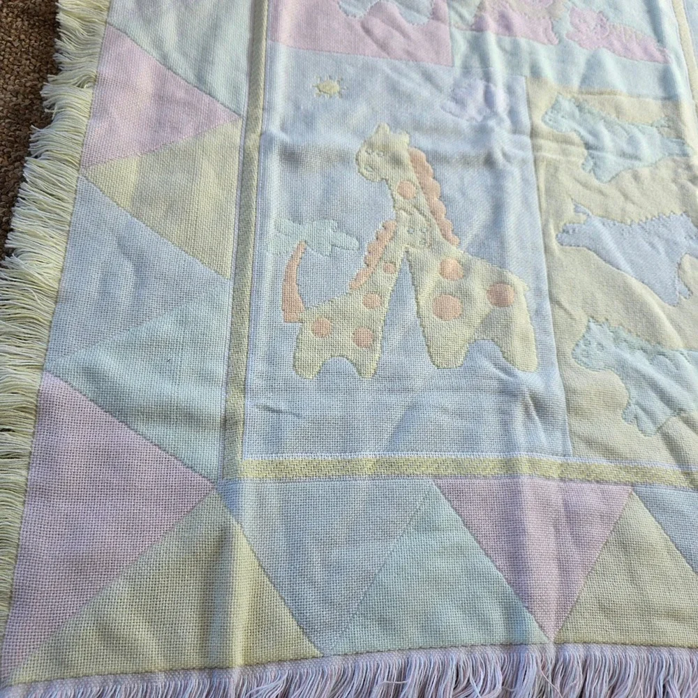 Woven Baby Blanket Pastel Safari Animal Fringe Trim Throw